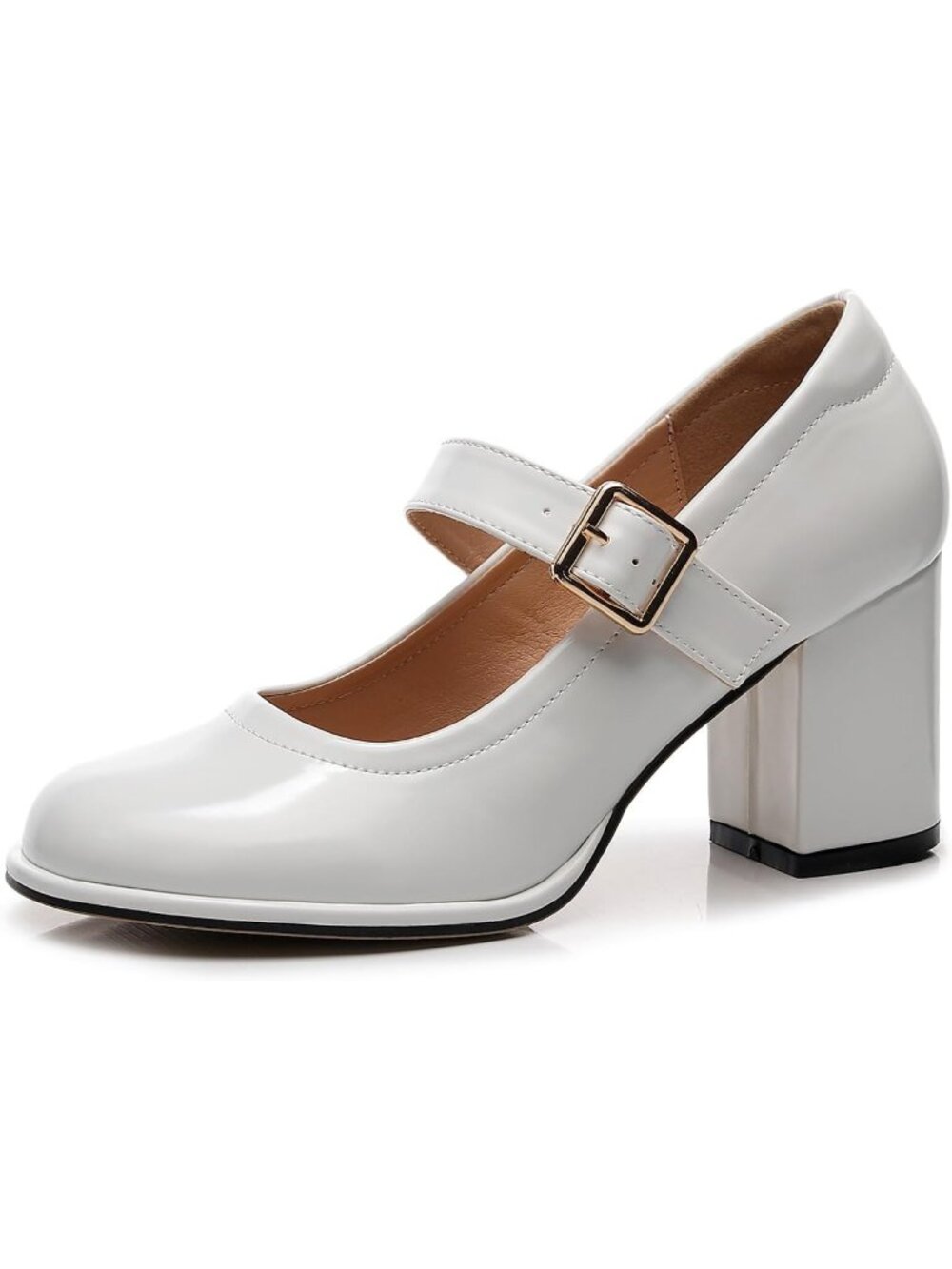 〽️Women's White Mary Jane Pump Heeled Rubber Polyurethane Buckle Shoes